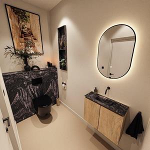 Mondiaz TURE-DLUX 60cm toiletmeubel Washed Oak. EDEN wastafel Lava positie midden. Zonder kraangat. TUREDX60WASM0LAV