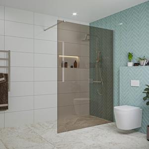 Fortifura Galeria inloopdouche - 140x200cm - rookglas - wandarm - Geborsteld RVS PVD (RVS) SW797946/SW797908