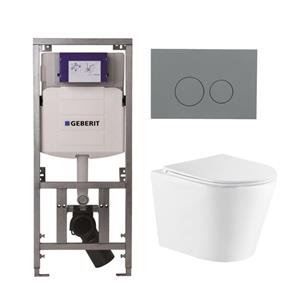 Geberit QeramiQ Dely Toiletset - 36.3x51.7cm - diepspoel - rimless -  UP320 Burda inbouwreservoir - softclose toiletzitting - bedieningsplaat licht grijs - ronde knoppen - wit glans SW543431/0701131/SW
