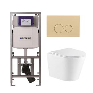 Geberit QeramiQ Dely Toiletset - 36.3x51.7cm - diepspoel - rimless -  UP320 Burda inbouwreservoir - softclose toiletzitting - bedieningsplaat beige - ronde knoppen - wit glans SW543431/0701131/SW110236