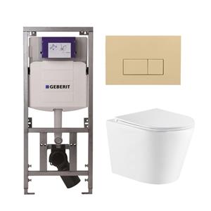 Geberit QeramiQ Dely Toiletset - 36.3x51.7cm - diepspoel - rimless -  UP320 Burda inbouwreservoir - softclose toiletzitting - bedieningsplaat beige - rechtehoekige knoppen - wit glans SW543431/0701131/