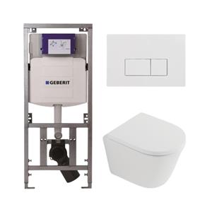 Geberit QeramiQ Dely Toiletset - 36.3x51.7cm - diepspoel - rimless -  UP320 inbouwreservoir - softclose toilet zitting 35 mm - glans witte bedieningsplaat - rechthoekige knoppen - mat wit SW1026254/SW1