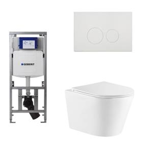 Geberit QeramiQ Dely Toiletset - 36.3x51.7cm - diepspoel - rimless -  UP320 Burda inbouwreservoir - softclose toiletzitting - glans witte bedieningsplaat - ronde knoppen - wit mat SW543432/0701131/SW70