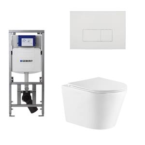 Geberit QeramiQ Dely Toiletset - 36.3x51.7cm - diepspoel - rimless -  UP320 Burda inbouwreservoir - softclose toiletzitting - glans witte bedieningsplaat - rechthoekige knoppen - wit mat SW543432/07011