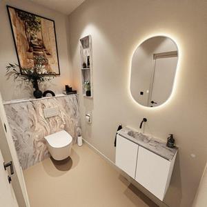 Mondiaz TURE-DLUX 60cm toiletmeubel Talc. EDEN wastafel Glace positie links. Zonder kraangat. TUREDX60TALL0GLA