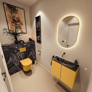 Mondiaz TURE-DLUX 60cm toiletmeubel Ocher. EDEN wastafel Lava positie links. Zonder kraangat. TUREDX60OCHL0LAV