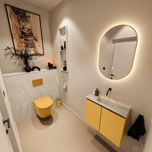 Mondiaz TURE-DLUX 60cm toiletmeubel Ocher. EDEN wastafel Ostra positie midden. Zonder kraangat. TUREDX60OCHM0OST