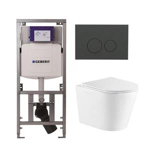 Geberit QeramiQ Dely Toiletset - 36.3x51.7cm - diepspoel - rimless -  UP320 Burda inbouwreservoir - softclose toiletzitting - bedieningsplaat mat antraciet - ronde knoppen - wit glans SW543431/0701131/