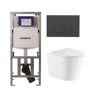 Geberit QeramiQ Dely Toiletset - 36.3x51.7cm - diepspoel - rimless -  UP320 Burda inbouwreservoir - softclose toiletzitting - bedieningsplaat mat antraciet - ronde knoppen - wit mat SW543432/0701131/SW