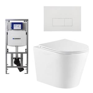 Geberit QeramiQ Dely Toiletset - 36.3x51.7cm - diepspoel - rimless -  UP320 Burda inbouwreservoir - softclose toiletzitting - glans witte bedieningsplaat - rechtehoekige knoppen - wit glans SW543431/07