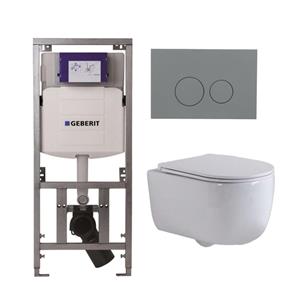 Geberit QeramiQ Dely Swirl Toiletset - 36.3x51.7cm -  UP320 Burda inbouwreservoir - slim zitting - bedieningsplaat licht grijs - ronde knoppen - wit glans 0701131/SW1102374/SW1000766/SW1026256
