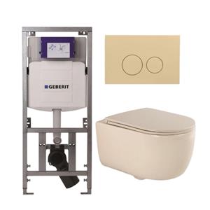 Geberit QeramiQ Dely Swirl Toiletset - 36.3x51.7cm -  UP320 Burda inbouwreservoir - slim zitting - bedieningsplaat beige - ronde knoppen - beige 0701131/SW1102365/SW1000770/SW1026259