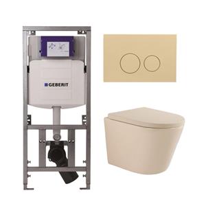 Geberit QeramiQ Dely Swirl Toiletset - 36.3x51.7cm -  UP320 Burda inbouwreservoir - 35mm zitting - bedieningsplaat beige - ronde knoppen - beige 0701131/SW1102365/SW1000771/SW1026259