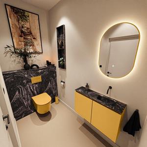 Mondiaz TURE-DLUX 80cm toiletmeubel Ocher. EDEN wastafel Lava positie rechts. Zonder kraangat. TUREDX80OCHR0LAV