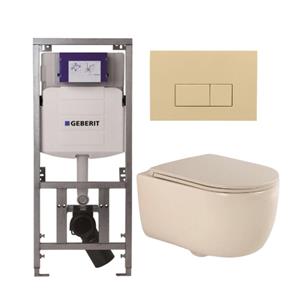 Geberit QeramiQ Dely Swirl Toiletset - 36.3x51.7cm -  UP320 Burda inbouwreservoir - slimzitting - bedieningsplaat beige - rechthoekige knoppen - beige 0701131/SW1102366/SW1000770/SW1026259
