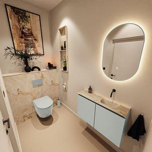 Mondiaz TURE-DLUX 80cm toiletmeubel Greey. EDEN wastafel Frappe positie rechts. Zonder kraangat. TUREDX80GRER0FRA