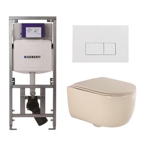 Geberit QeramiQ Dely Swirl Toiletset - 36.3x51.7cm -  UP320 Burda inbouwreservoir - slimzitting - glans witte bedieningsplaat - rechthoekige knoppen - beige 0701131/SW706187/SW1000770/SW1026259