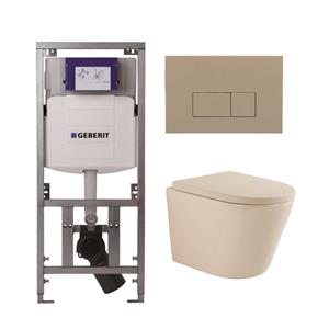 Geberit QeramiQ Dely Swirl Toiletset - 36.3x51.7cm -  UP320 Burda inbouwreservoir - 35 mm zitting - bedieningsplaat taupe - rechthoekige knoppen - beige 0701131/SW1102379/SW1000771/SW1026259