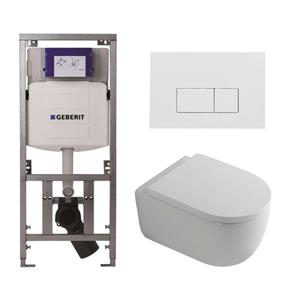 Geberit QeramiQ Dely Swirl Toiletset - 36.3x51.7cm -  UP320 Burda inbouwreservoir - 35mm zitting - glans witte bedieningsplaat - rechthoekige knoppen - wit mat 0701131/SW706187/SW1000767/SW1026257