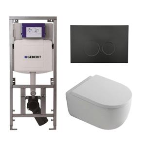 Geberit QeramiQ Dely Swirl Toiletset - 36.3x51.7cm -  UP320 Burda inbouwreservoir - 35mm zitting - mat zwarte bedieningsplaat - ronde knoppen - wit mat 0701131/SW706188/SW1000767/SW1026257