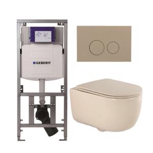 Geberit QeramiQ Dely Swirl Toiletset - 36.3x51.7cm -  UP320 Burda inbouwreservoir - slim zitting - bedieningsplaat taupe - ronde knoppen - beige 0701131/SW1102378/SW1000770/SW1026259