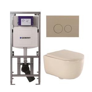 Geberit QeramiQ Dely Swirl Toiletset - 36.3x51.7cm -  UP320 Burda inbouwreservoir - 35mm zitting - bedieningsplaat taupe - ronde knoppen - beige 0701131/SW1102378/SW1000771/SW1026259