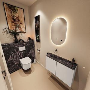 Mondiaz TURE-DLUX 80cm toiletmeubel Linen. EDEN wastafel Lava positie links. Zonder kraangat. TUREDX80LINL0LAV