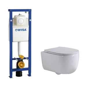 QeramiQ Dely Swirl Toiletset - 6.5x53cm - Wisa XS inbouwreservoir - slim zitting - witte bedieningsplaat - ronde knoppen - wit mat 0704406/sw1000766/SW1026257