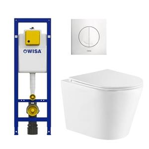 Wisa QeramiQ Dely Toiletset -  inbouwreservoir - witte bedieningsplaat - toilet - zitting - glans wit 0704406/sw543431/