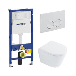 Geberit QeramiQ Dely Toiletset -  UP100 inbouwreservoir - witte bedieningsplaat - softclose toilet zitting 35 mm - glans wit SW1026255/SW1159505/SW730486/0701174