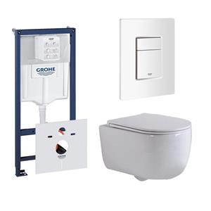 Grohe QeramiQ Dely Swirl Toiletset - 36.5x53cm -  Rapid inbouwreservoir - slim zitting - witte bedieningsplaat - rechthoekige knoppen - wit mat 0720003/0729205/SW1000766/SW1026257