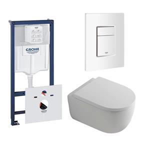 Grohe QeramiQ Dely Swirl Toiletset - 36.5x53cm -  Rapid inbouwreservoir - 35mm zitting - witte bedieningsplaat - rechthoekige knoppen - wit mat 0720003/0729205/SW1000767/SW1026257
