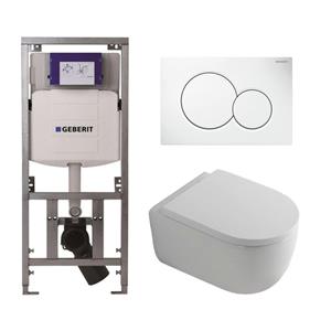 Geberit QeramiQ Dely Swirl Toiletset - 36.5x53cm -  UP320 Burda inbouwreservoir - 35mm zitting - witte sigma bedieningsplaat - ronde knoppen - wit mat 0701131/0700518/SW1000767/SW1026257