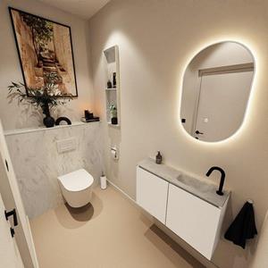 Mondiaz TURE-DLUX 80cm toiletmeubel Talc. EDEN wastafel Opalo positie rechts. Met 1 kraangat. TUREDX80TALR1OPA
