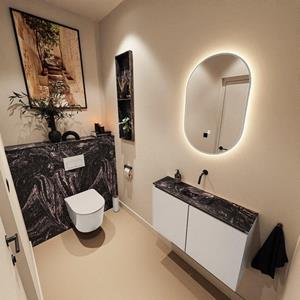 Mondiaz TURE-DLUX 80cm toiletmeubel Linen. EDEN wastafel Lava positie midden. Zonder kraangat. TUREDX80LINM0LAV