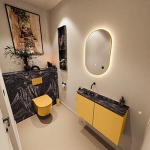 Mondiaz TURE-DLUX 80cm toiletmeubel Ocher. EDEN wastafel Lava positie links. Zonder kraangat. TUREDX80OCHL0LAV