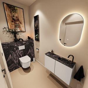 Mondiaz TURE-DLUX 80cm toiletmeubel Linen. EDEN wastafel Lava positie rechts. Met 1 kraangat. TUREDX80LINR1LAV