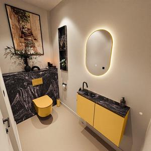 Mondiaz TURE-DLUX 80cm toiletmeubel Ocher. EDEN wastafel Lava positie links. Met 1 kraangat. TUREDX80OCHL1LAV
