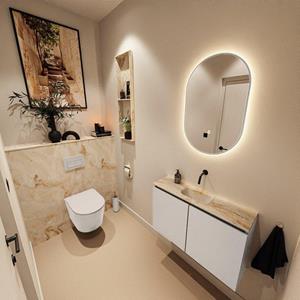Mondiaz TURE-DLUX 80cm toiletmeubel Linen. EDEN wastafel Frappe positie midden. Zonder kraangat. TUREDX80LINM0FRA