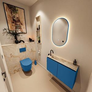Mondiaz TURE-DLUX 80cm toiletmeubel Jeans. EDEN wastafel Frappe positie links. Met 1 kraangat. TUREDX80JEAL1FRA