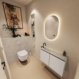 Mondiaz TURE-DLUX 80cm toiletmeubel Linen. EDEN wastafel Opalo positie links. Met 1 kraangat. TUREDX80LINL1OPA