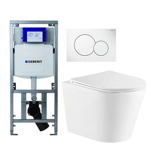 Geberit QeramiQ Dely Toiletset -  UP320 Burda inbouwreservoir - witte bedieningsplaat - toilet - zitting - mat wit 0701131/0700518/SW1000766/SW1026254