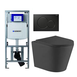 Geberit QeramiQ Dely Toiletset -  UP320 Burda inbouwreservoir - zwart glanzende bedieningsplaat - toilet - zitting - mat zwart 0701131/0700524/SW1000769/SW1026253
