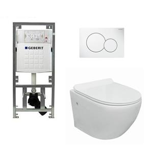 Geberit Nemo Go toiletset compact Rimless inclusief UP320 toiletreservoir met softclose en quickrelease toiletzitting met bedieningsplaat wit 0701131/0700518/sw242519/