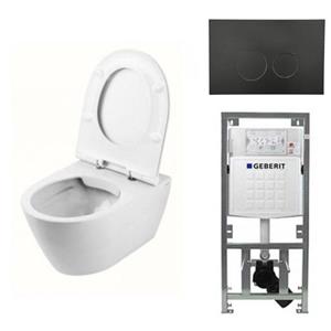 Geberit QeramiQ Salina Spoelrandloos toiletset inclusief toiletzitting, inbouwreservoir en mat zwart bedieningspaneel 0701131/sw96855/sw96857/SW706188/
