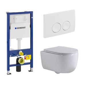 Geberit QeramiQ Dely Swirl Toiletset - 36.5x53cm -  UP100 inbouwreservoir - slim zitting - witte bedieningsplaat - ronde knoppen - wit mat SW730486/0701174/SW1000766/SW1026257