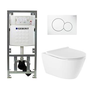 Geberit QeramiQ Salina Toiletset - rimless - diepspoel - softclose - quickrelease zitting -  Sigma01 bedieningsplaat glans wit - wit 0701131/0700518/sw96855/sw96857/