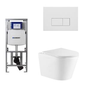 Geberit QeramiQ Dely Toiletset - 36.3x51.7cm - diepspoel - rimless -  UP320 Burda inbouwreservoir - softclose toiletzitting - mat witte bedieningsplaat - rechtehoekige knoppen - wit glans SW543431/0701