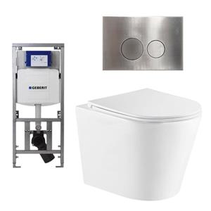 Geberit QeramiQ Dely Toiletset - 36.3x51.7cm - diepspoel - rimless -  UP320 Burda inbouwreservoir - softclose toiletzitting - steel bedieningsplaat - ronde knoppen - wit mat SW543432/0701131/SW706194