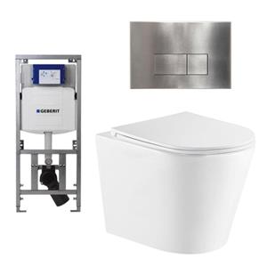 Geberit QeramiQ Dely Toiletset - 36.3x51.7cm - diepspoel - rimless -  UP320 Burda inbouwreservoir - softclose toiletzitting - steel bedieningsplaat - rechtehoekige knoppen - wit mat SW543432/0701131/SW